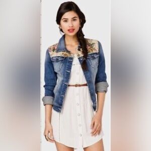 Forever 21 Tapestry Panel Denim Jacket